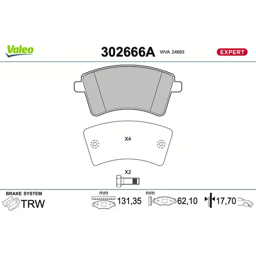Sada brzdových platničiek kotúčovej brzdy VALEO 302666A