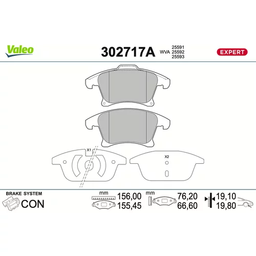 Sada brzdových platničiek kotúčovej brzdy VALEO 302717A