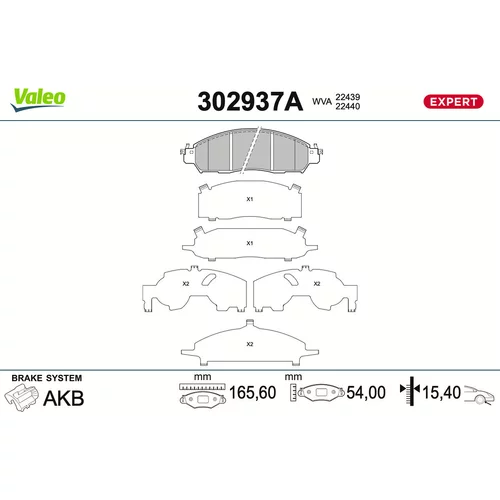 Sada brzdových platničiek kotúčovej brzdy VALEO 302937A