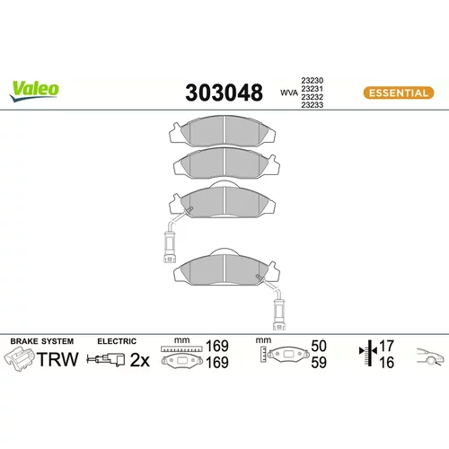Sada brzdových platničiek kotúčovej brzdy VALEO 303048