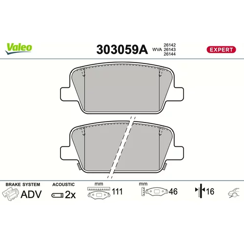 Sada brzdových platničiek kotúčovej brzdy VALEO 303059A