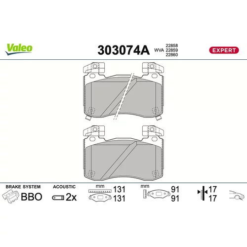Sada brzdových platničiek kotúčovej brzdy VALEO 303074A