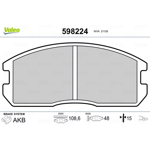 Sada brzdových platničiek kotúčovej brzdy VALEO 598224