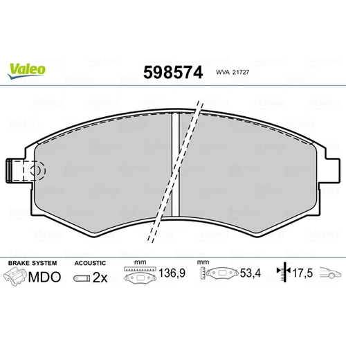 Sada brzdových platničiek kotúčovej brzdy VALEO 598574