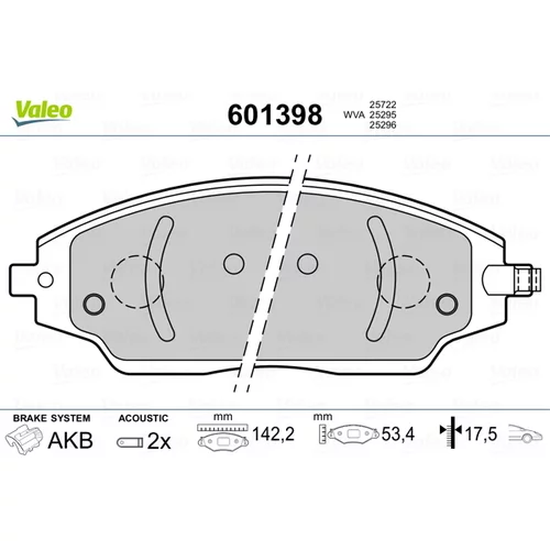 Sada brzdových platničiek kotúčovej brzdy VALEO 601398
