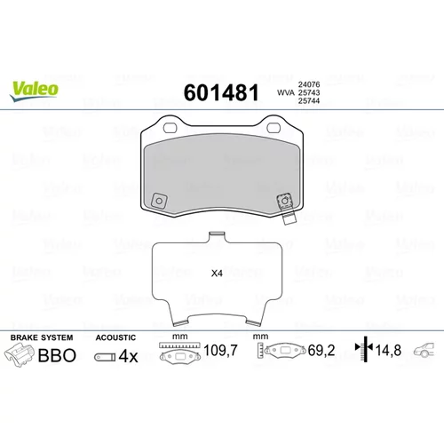 Sada brzdových platničiek kotúčovej brzdy VALEO 601481