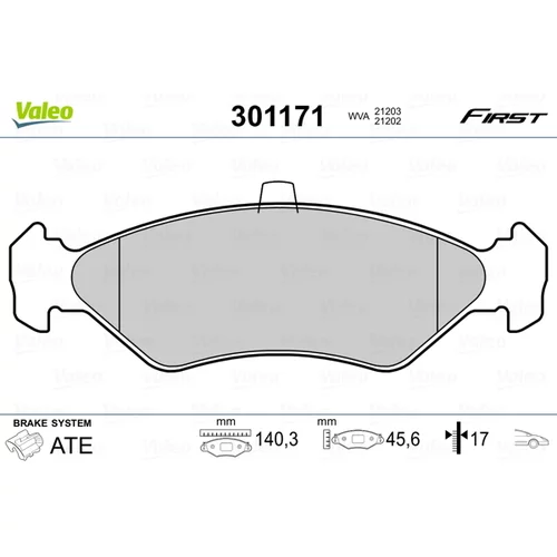 Sada brzdových platničiek kotúčovej brzdy VALEO 301171