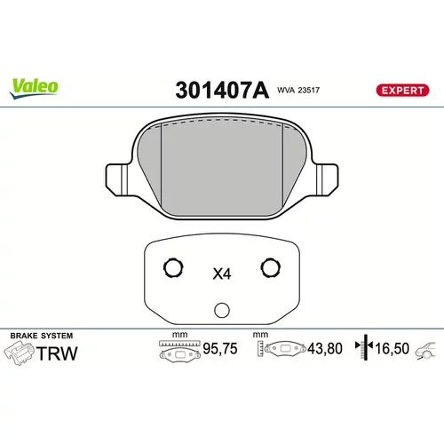 Sada brzdových platničiek kotúčovej brzdy VALEO 301407A
