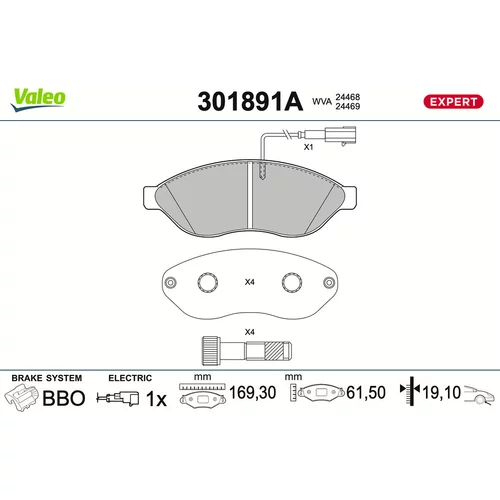 Sada brzdových platničiek kotúčovej brzdy VALEO 301891A