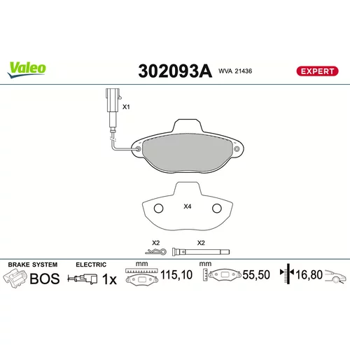 Sada brzdových platničiek kotúčovej brzdy VALEO 302093A