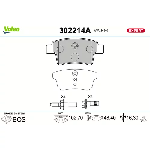Sada brzdových platničiek kotúčovej brzdy VALEO 302214A