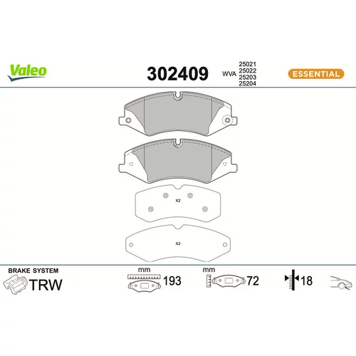 Sada brzdových platničiek kotúčovej brzdy VALEO 302409