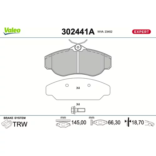 Sada brzdových platničiek kotúčovej brzdy VALEO 302441A