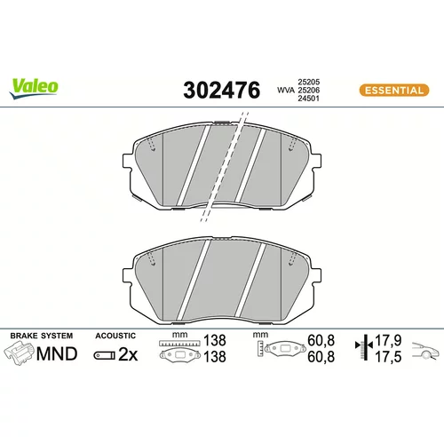 Sada brzdových platničiek kotúčovej brzdy VALEO 302476