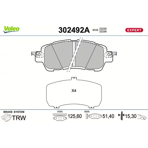 Sada brzdových platničiek kotúčovej brzdy VALEO 302492A