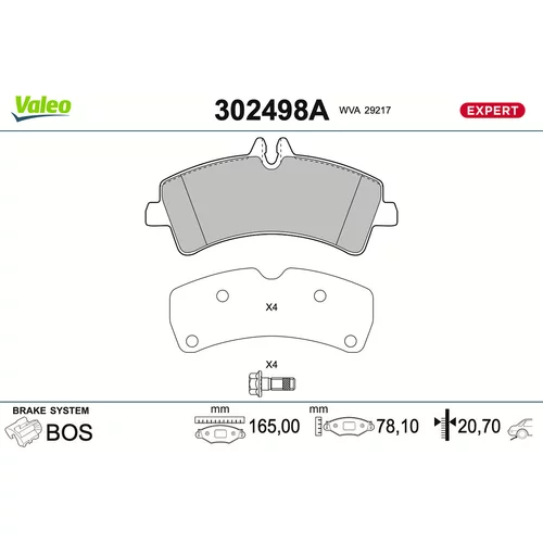 Sada brzdových platničiek kotúčovej brzdy VALEO 302498A