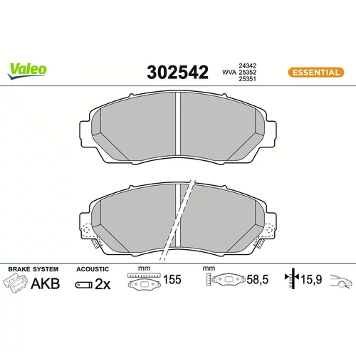Sada brzdových platničiek kotúčovej brzdy VALEO 302542