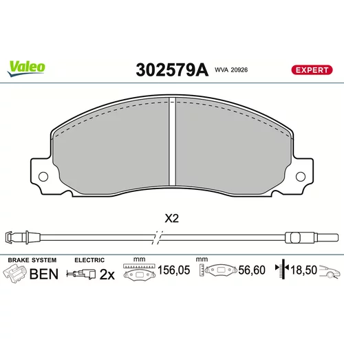 Sada brzdových platničiek kotúčovej brzdy VALEO 302579A