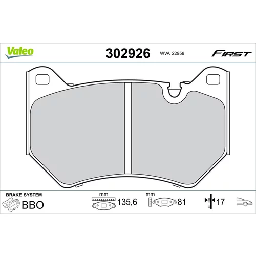 Sada brzdových platničiek kotúčovej brzdy VALEO 302926