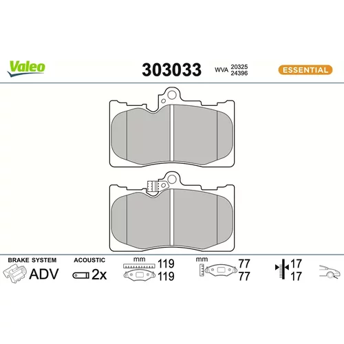 Sada brzdových platničiek kotúčovej brzdy VALEO 303033