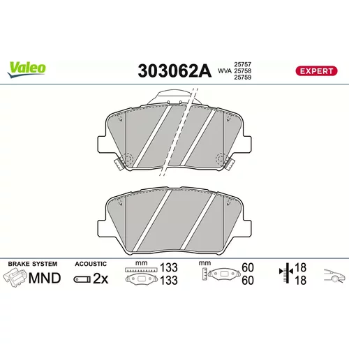 Sada brzdových platničiek kotúčovej brzdy VALEO 303062A