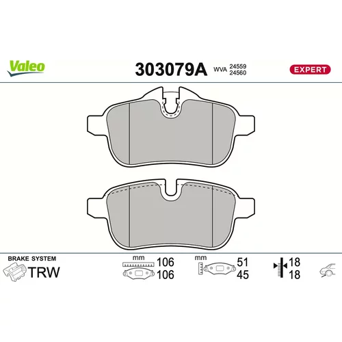 Sada brzdových platničiek kotúčovej brzdy VALEO 303079A