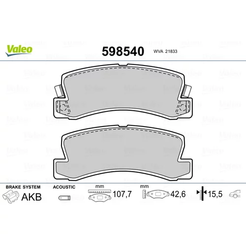 Sada brzdových platničiek kotúčovej brzdy VALEO 598540