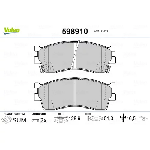 Sada brzdových platničiek kotúčovej brzdy VALEO 598910