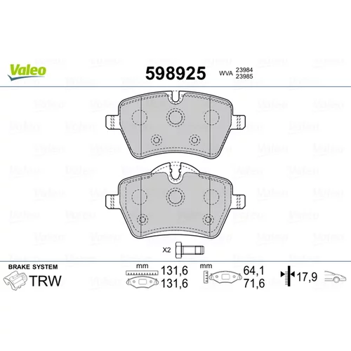 Sada brzdových platničiek kotúčovej brzdy VALEO 598925