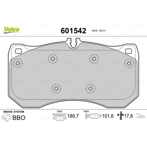 Sada brzdových platničiek kotúčovej brzdy 601542 /VALEO/