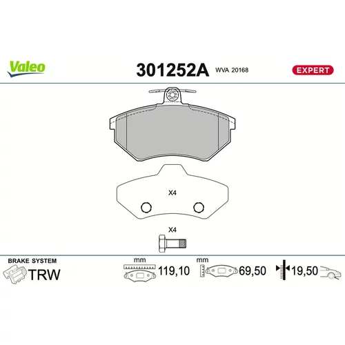 Sada brzdových platničiek kotúčovej brzdy VALEO 301252A