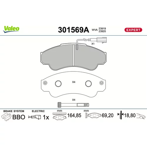 Sada brzdových platničiek kotúčovej brzdy VALEO 301569A
