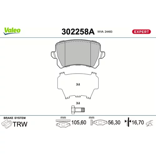 Sada brzdových platničiek kotúčovej brzdy VALEO 302258A