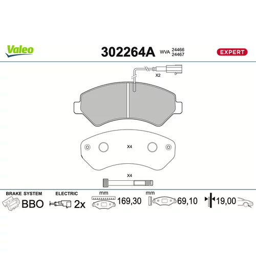 Sada brzdových platničiek kotúčovej brzdy VALEO 302264A