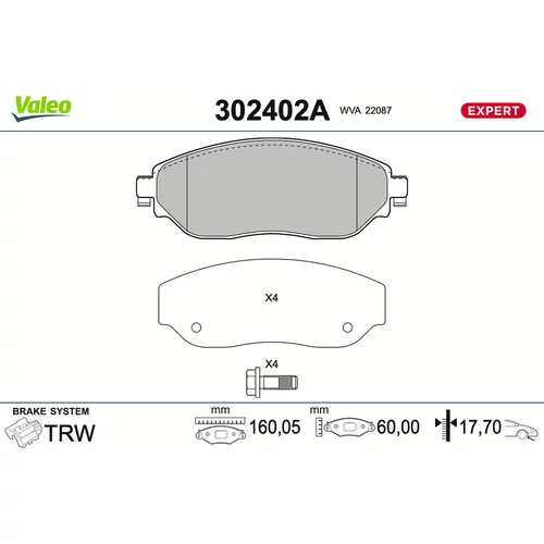 Sada brzdových platničiek kotúčovej brzdy VALEO 302402A