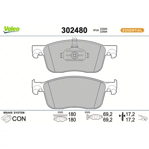Sada brzdových platničiek kotúčovej brzdy VALEO 302480
