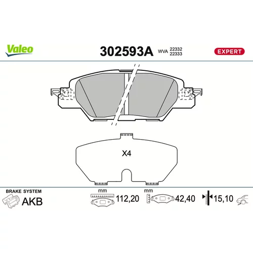 Sada brzdových platničiek kotúčovej brzdy VALEO 302593A
