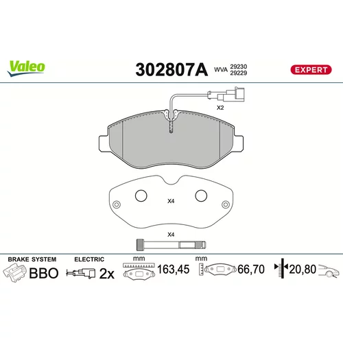 Sada brzdových platničiek kotúčovej brzdy VALEO 302807A