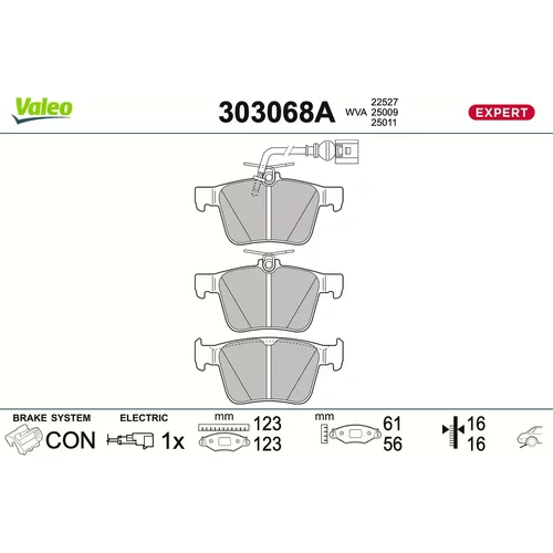 Sada brzdových platničiek kotúčovej brzdy VALEO 303068A