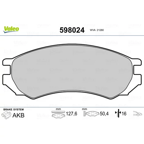 Sada brzdových platničiek kotúčovej brzdy VALEO 598024