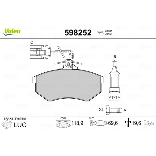 Sada brzdových platničiek kotúčovej brzdy VALEO 598252