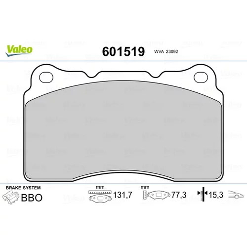Sada brzdových platničiek kotúčovej brzdy VALEO 601519