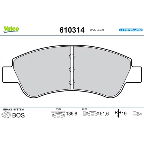 Sada brzdových platničiek kotúčovej brzdy VALEO 610314