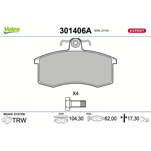 Sada brzdových platničiek kotúčovej brzdy VALEO 301406A