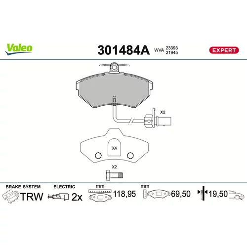 Sada brzdových platničiek kotúčovej brzdy VALEO 301484A
