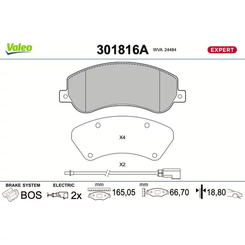Sada brzdových platničiek kotúčovej brzdy VALEO 301816A
