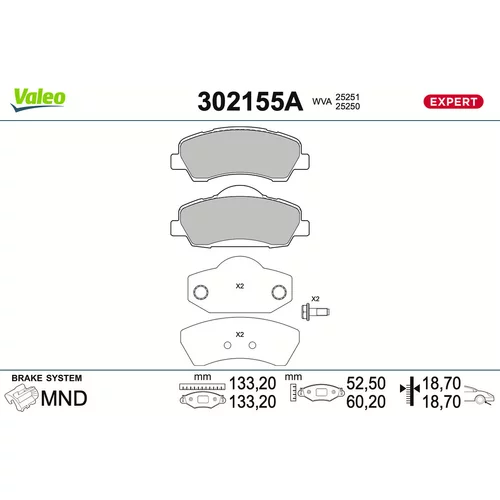 Sada brzdových platničiek kotúčovej brzdy VALEO 302155A