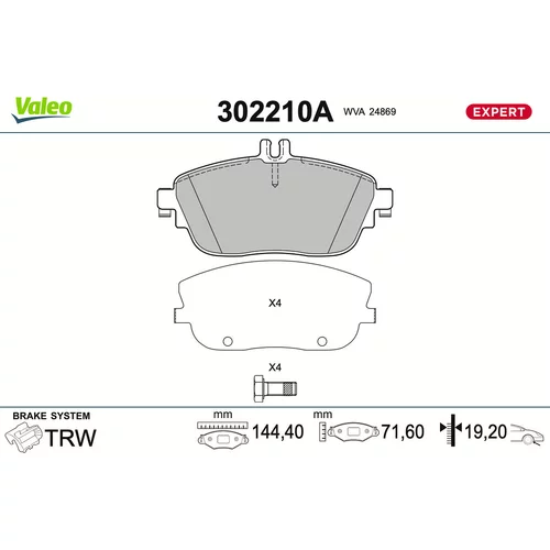 Sada brzdových platničiek kotúčovej brzdy VALEO 302210A