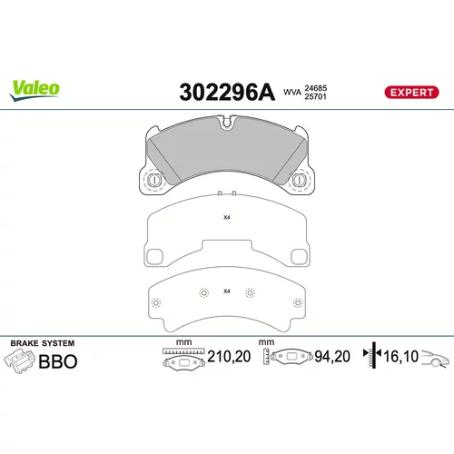 Sada brzdových platničiek kotúčovej brzdy VALEO 302296A