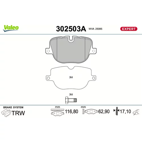 Sada brzdových platničiek kotúčovej brzdy VALEO 302503A